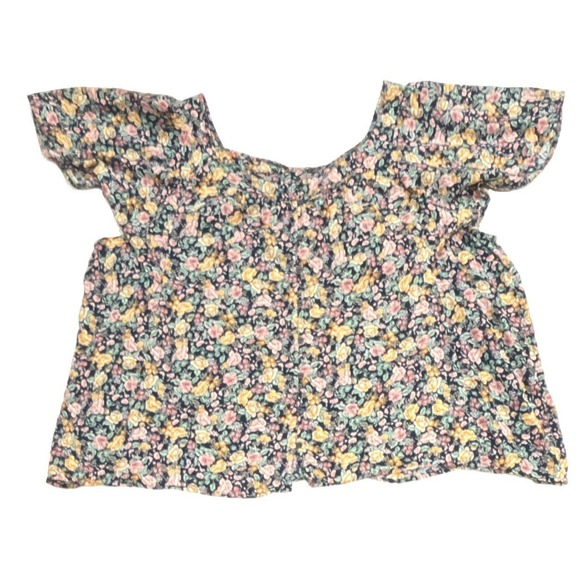 Old Navy Tops - Old Navy Floral Flutter Sleeve Button Down Blouse Navy Blue Pink Yellow 2X Plus